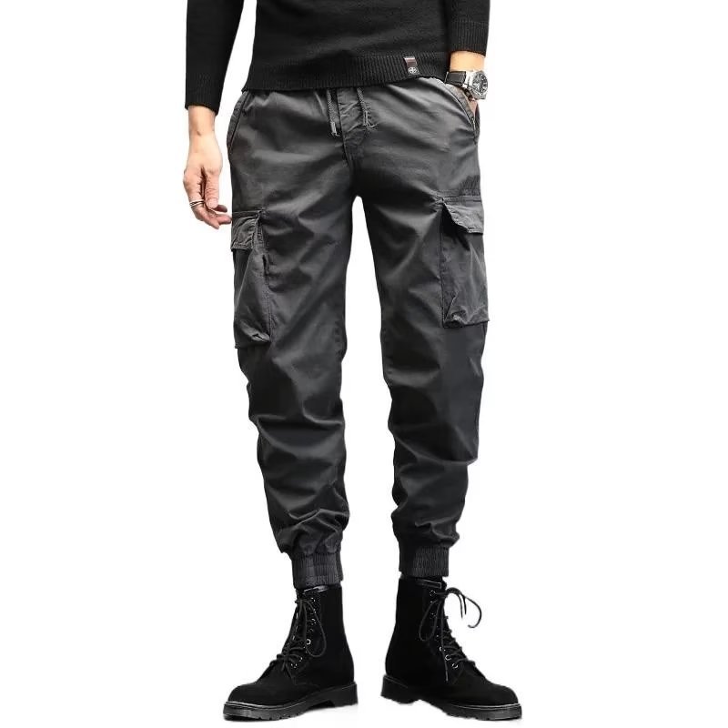 Pantaloni bărbați Cropped Tooling Primăvară și Toamnă, Lejeri Casual, cu manșetă la gleznă, cu multiple buzunare