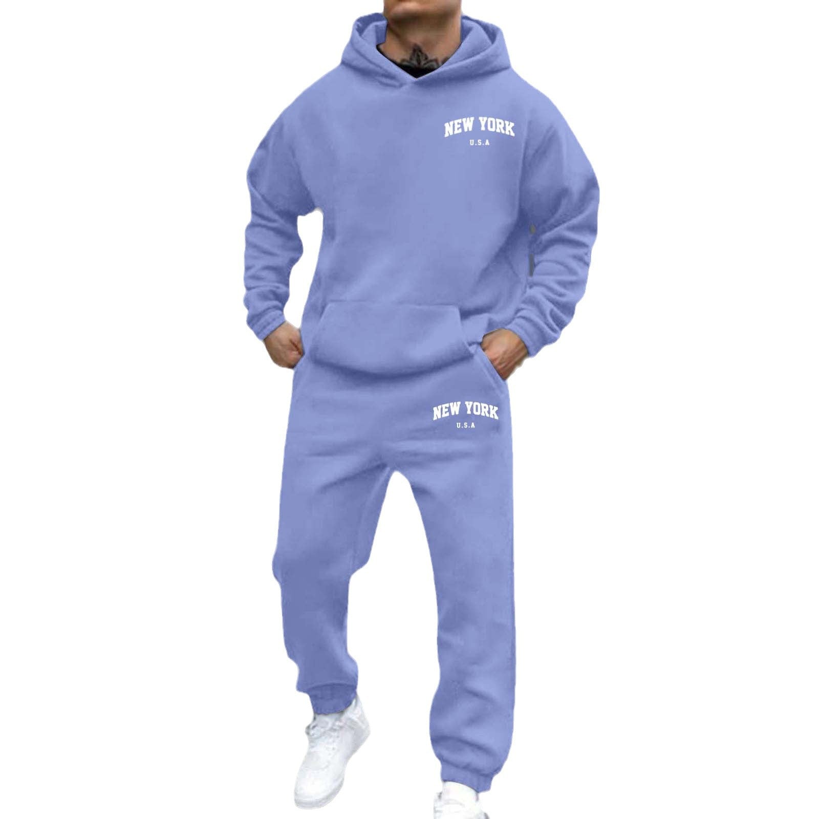 Set de hanorac și bluză sport de bărbați, căptușite cu fleece și imprimate