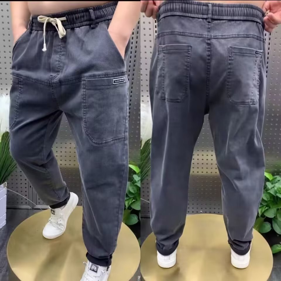 Pantaloni casual de primăvară, mărime mare, largi, drepți, din denim uni