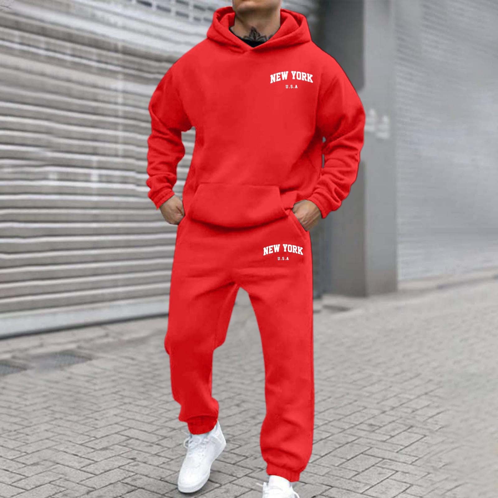Set de hanorac și bluză sport de bărbați, căptușite cu fleece și imprimate