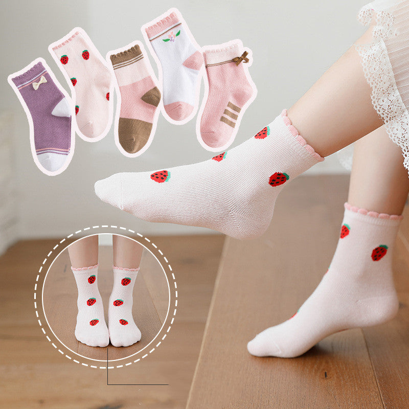 Children's socks combed cotton bow