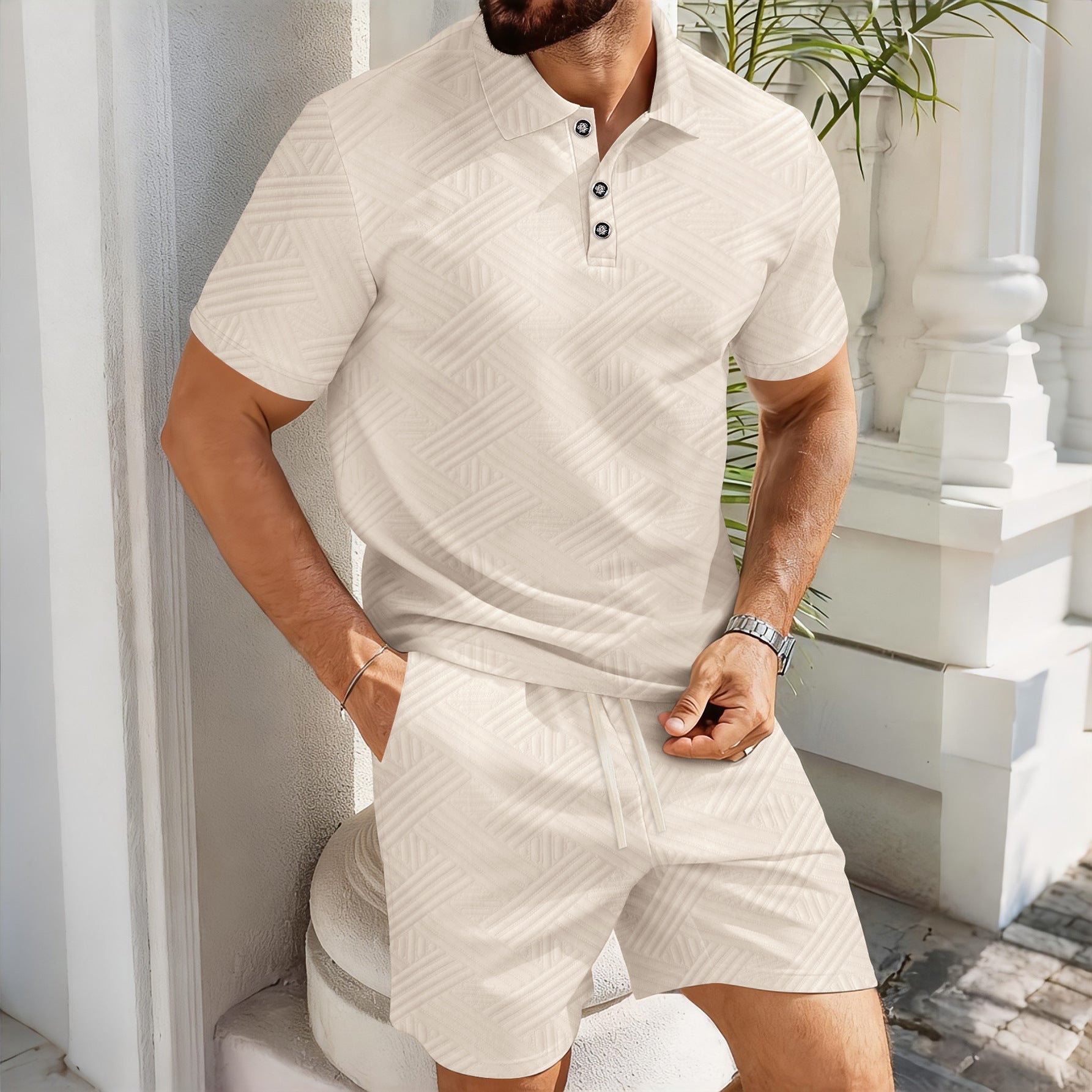 Men’s Jacquard Polo Set – Summer Fit