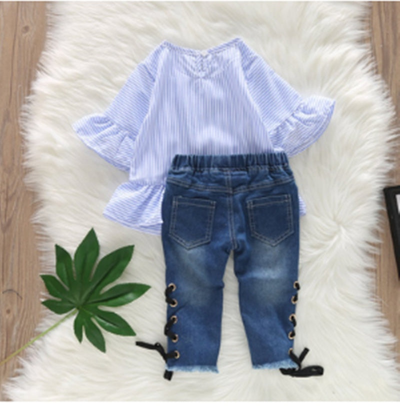 Boutique Fată Blugi Kit la pachet Top rupt cu dungi