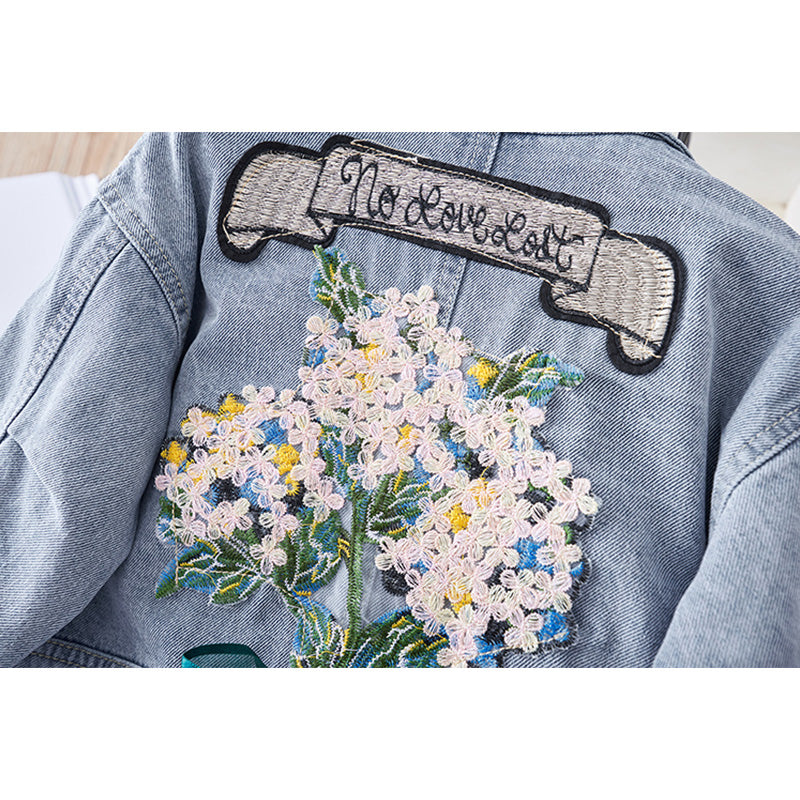 Korean Girl Flower Denim Jacket