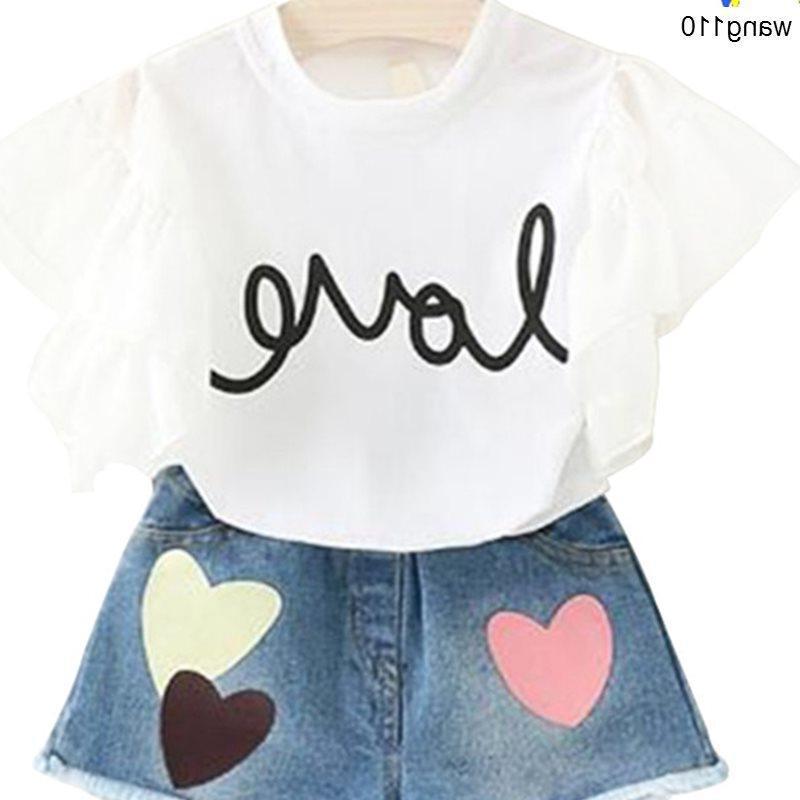Set haine vară fete 2 piese Tricou și pantaloni cu găuri
