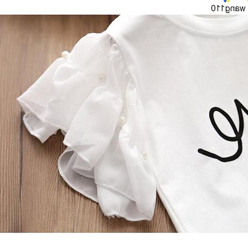 Set haine vară fete 2 piese Tricou și pantaloni cu găuri