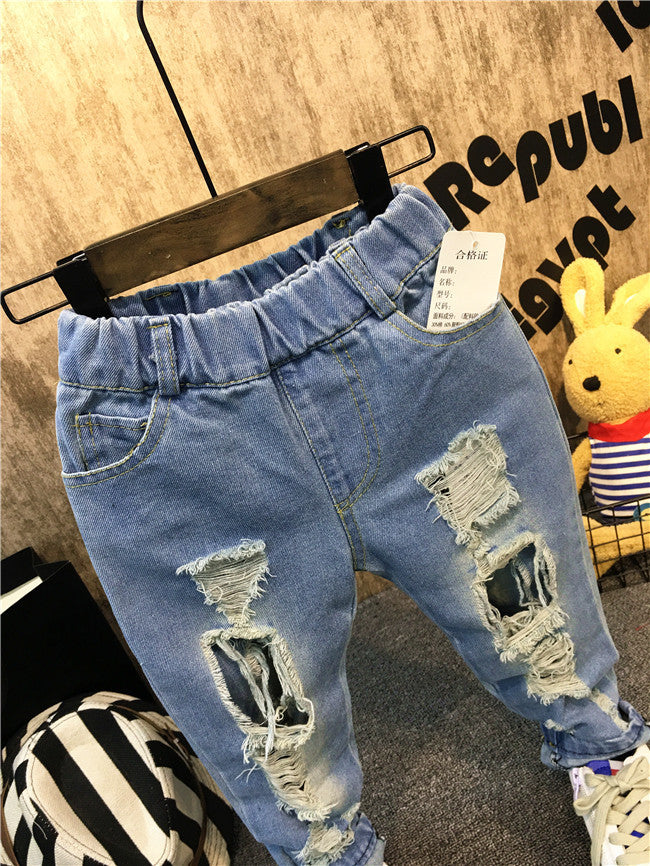 Blugi rupți stil coreean, potriviți pentru băieți și fete, personalitate la modă