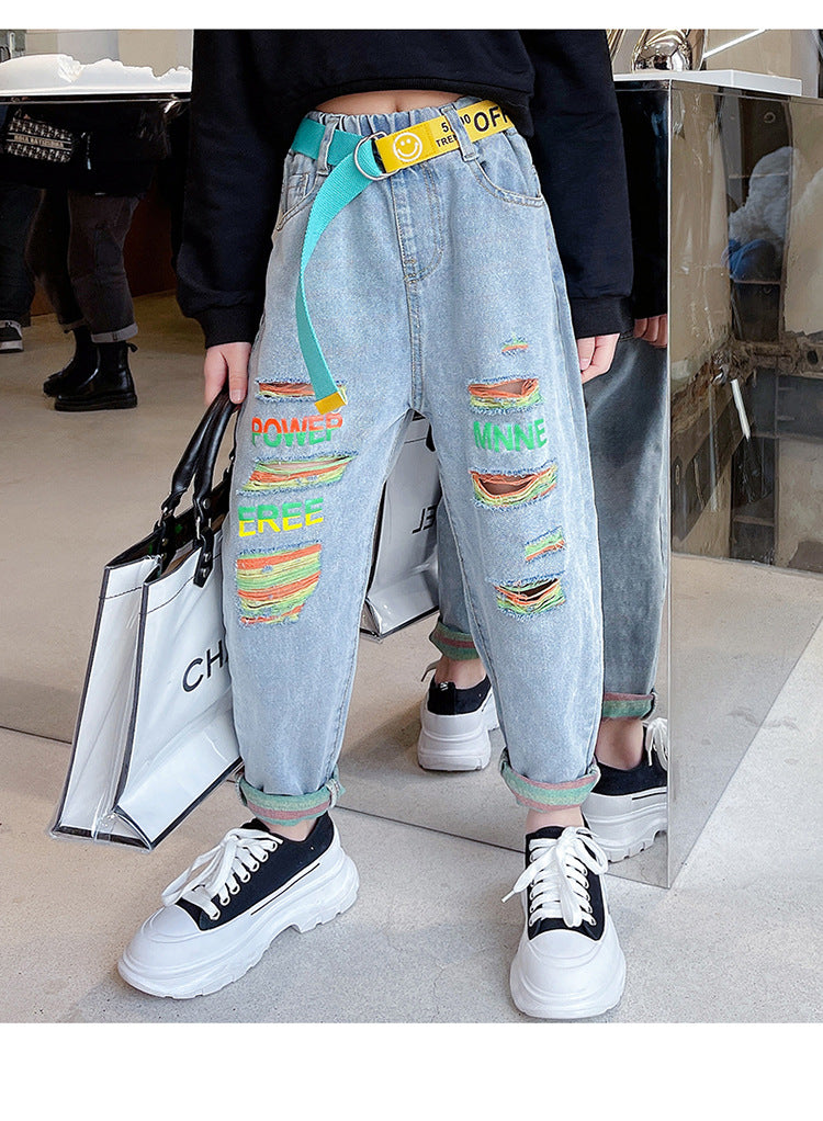 Blugi de fetițe, stil occidental, pantaloni casual de fetițe, bebeluș