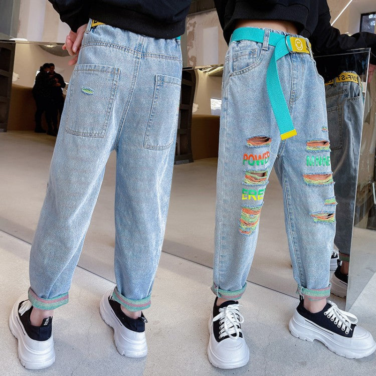 Blugi de fetițe, stil occidental, pantaloni casual de fetițe, bebeluș