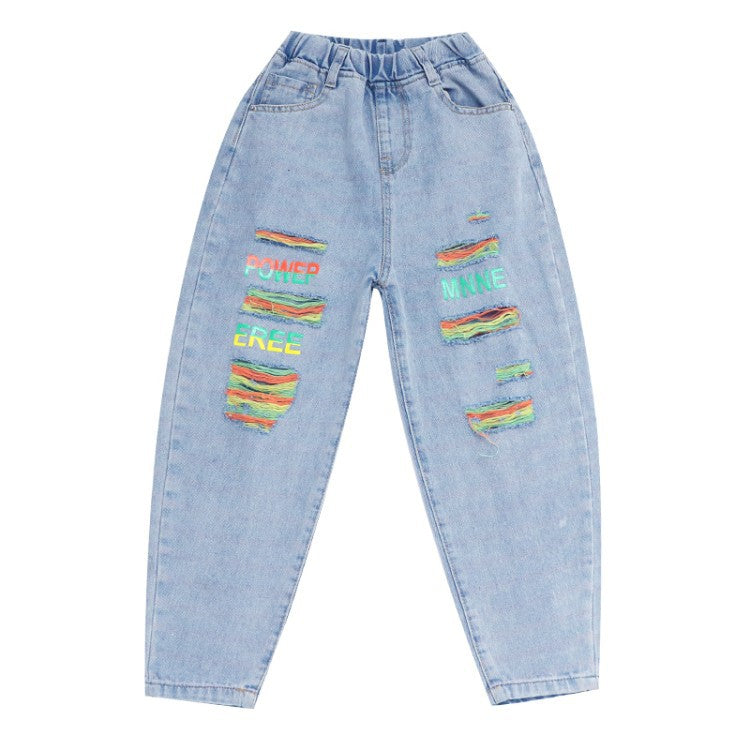 Blugi de fetițe, stil occidental, pantaloni casual de fetițe, bebeluș