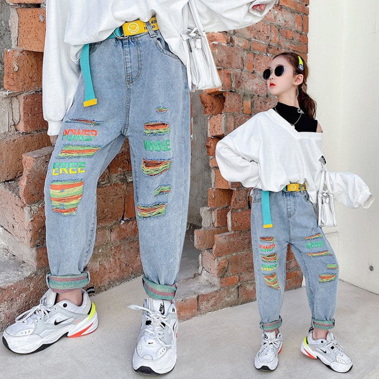 Blugi de fetițe, stil occidental, pantaloni casual de fetițe, bebeluș