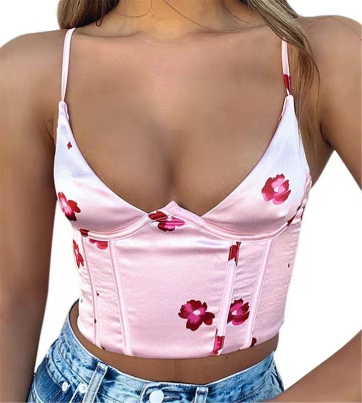 Maiouri florale de vară, tip bustieră, sexy, topuri scurte, ținută de festival