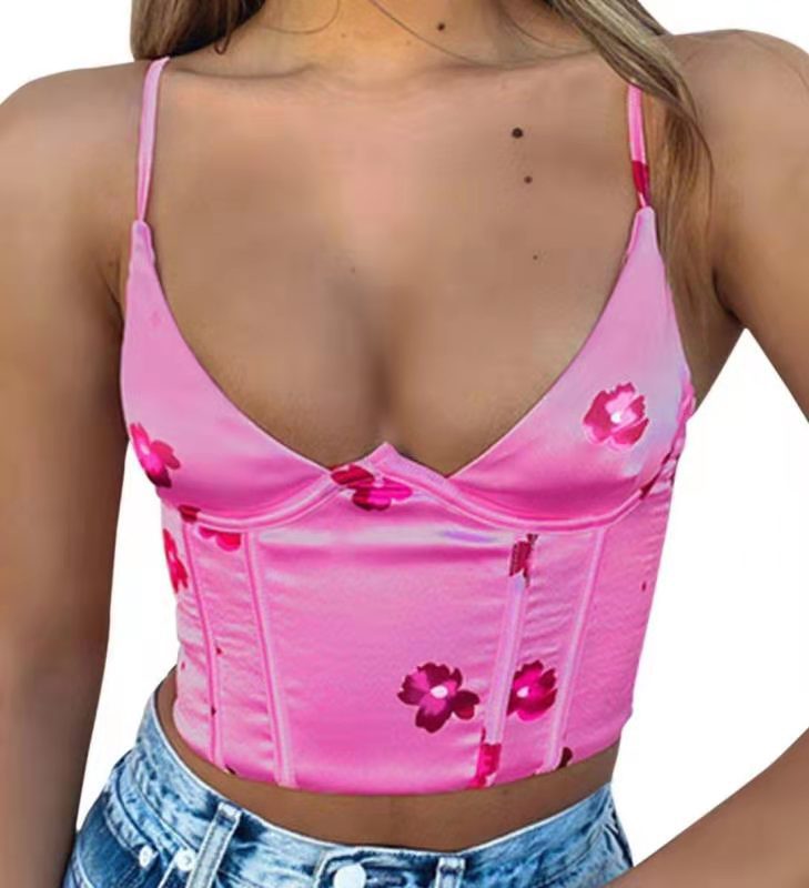 Maiouri florale de vară, tip bustieră, sexy, topuri scurte, ținută de festival