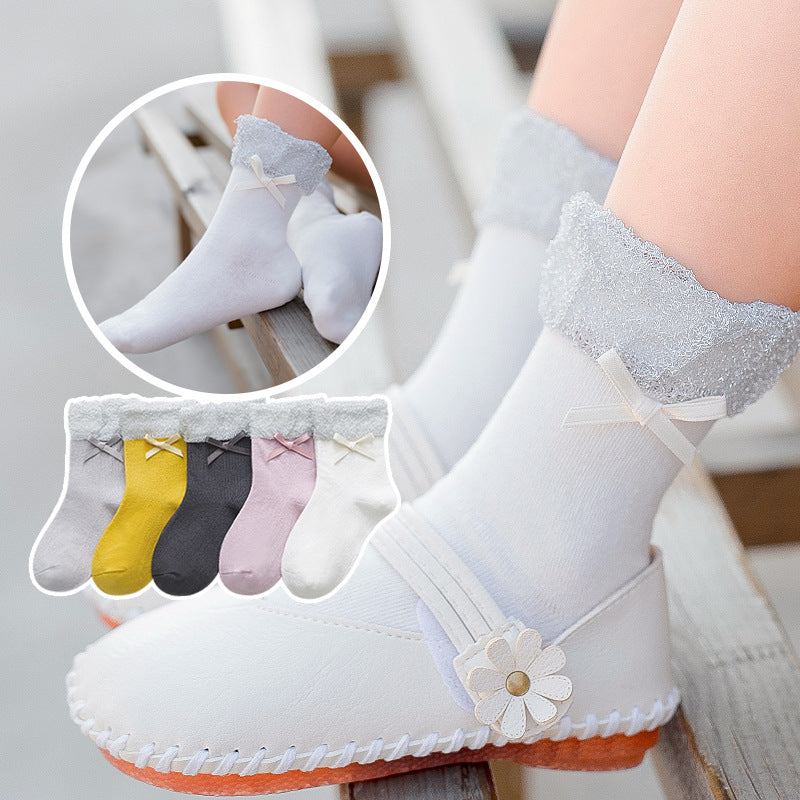 Children's socks combed cotton bow