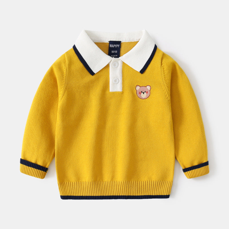 Pulover de băieți la modă cu broderie la rever