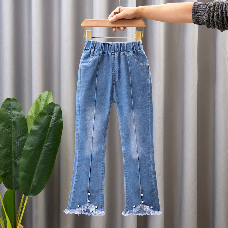 Pantaloni din denim cu picior larg pentru copii, tip „speaker” casual