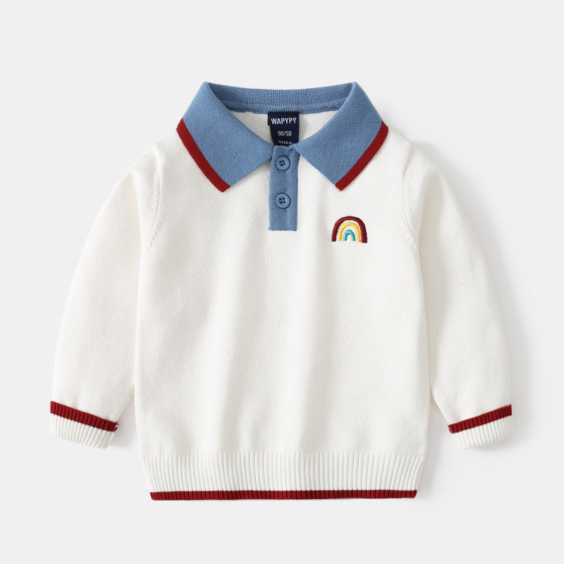 Pulover de băieți la modă cu broderie la rever