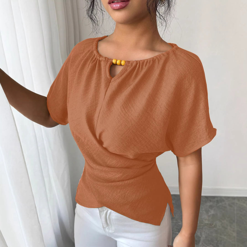 Bluză șic casual cu croială slim, uni, tip încrucișat