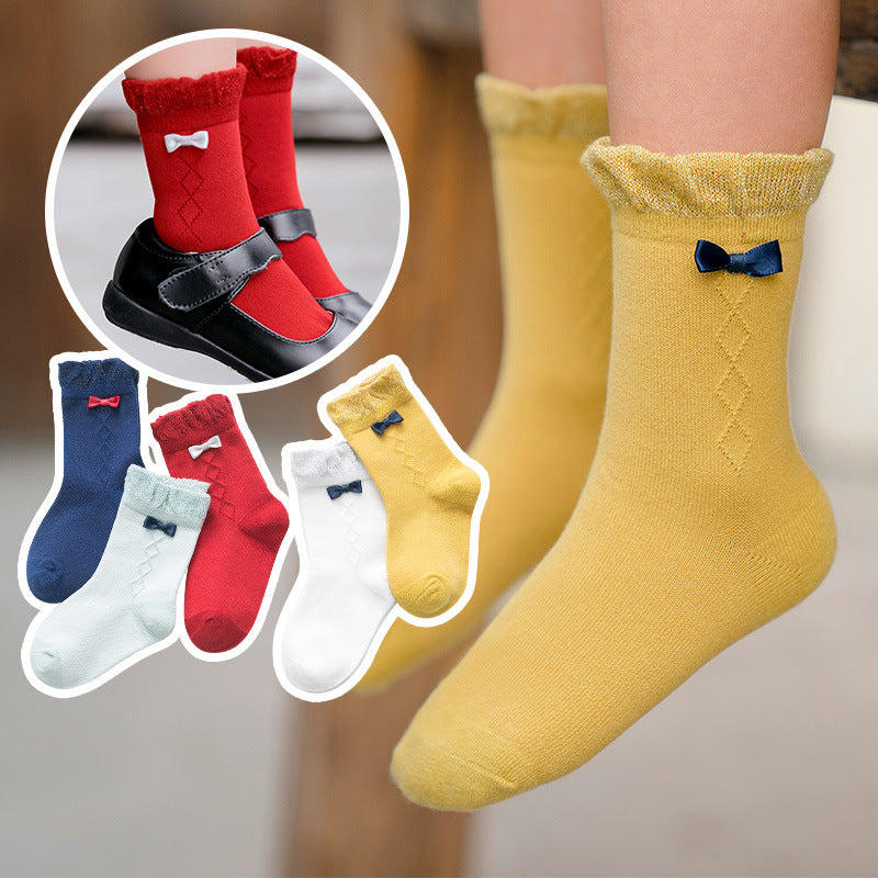 Children's socks combed cotton bow
