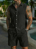 Men's Solid-Colored Linen Breathable Beach Set