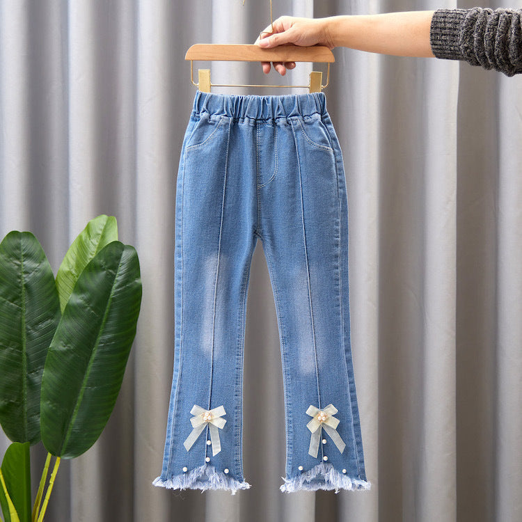 Pantaloni din denim cu picior larg pentru copii, tip „speaker” casual
