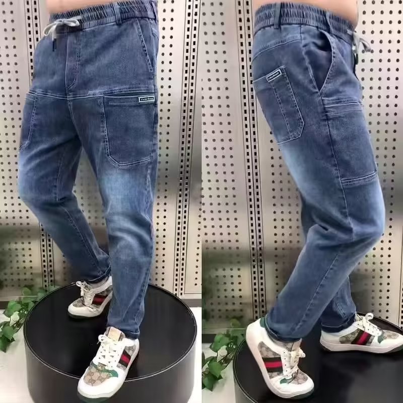 Pantaloni casual de primăvară, mărime mare, largi, drepți, din denim uni