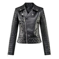 Turn-down Collar Motorcycle PU Leather Jacket Womens