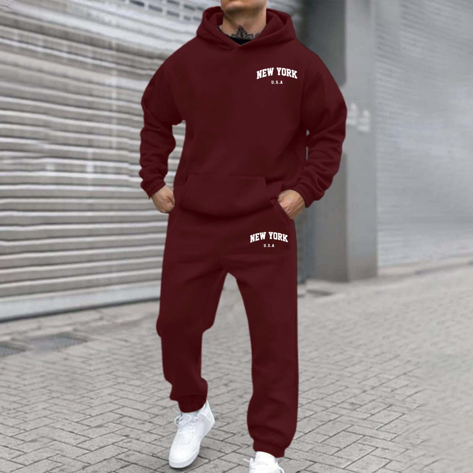 Set de hanorac și bluză sport de bărbați, căptușite cu fleece și imprimate