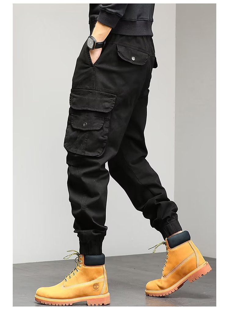 Pantaloni bărbați Cropped Tooling Primăvară și Toamnă, Lejeri Casual, cu manșetă la gleznă, cu multiple buzunare