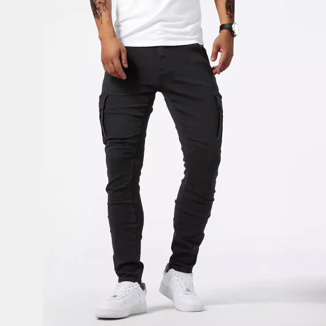 Blugi Skinny pentru Bărbați, cu Buzunare Laterale, Stil European și American
