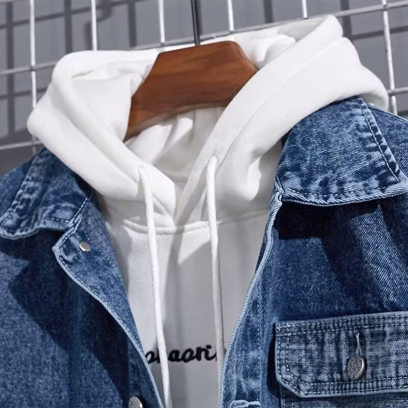 Spring New Arrival Mens Workwear Hooded Denim Jacket Coats