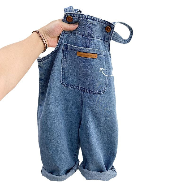 Pantaloni Salopetă Simple din Denim pentru Copii