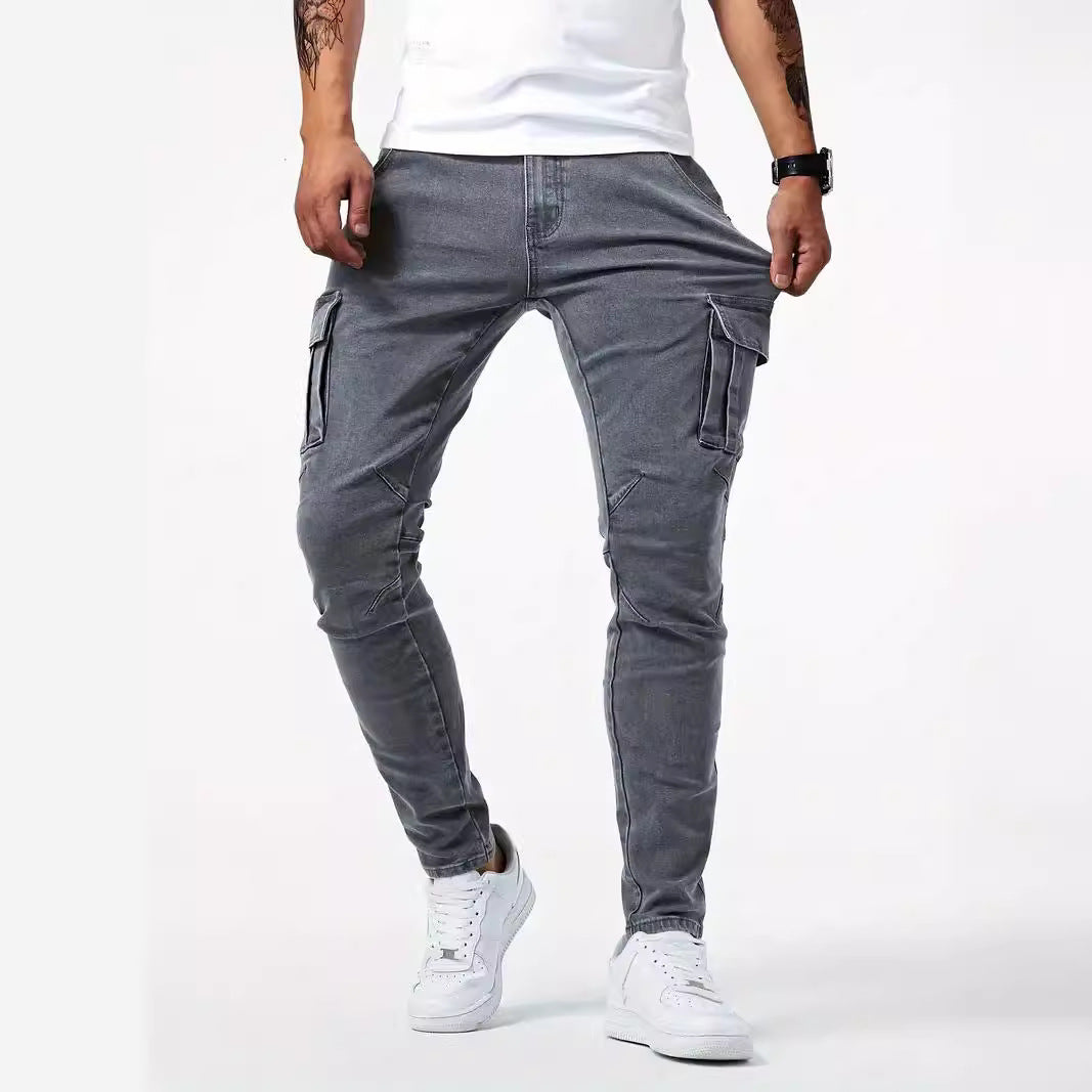 Blugi Skinny pentru Bărbați, cu Buzunare Laterale, Stil European și American
