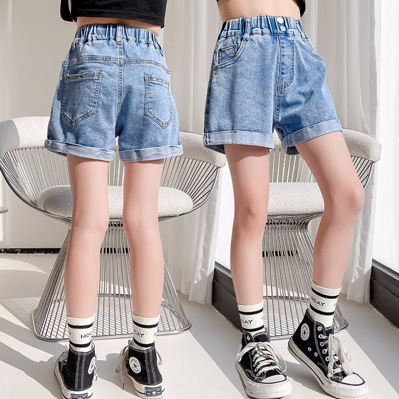 Girls' Simple Denim Shorts Casual Loose-Fitting