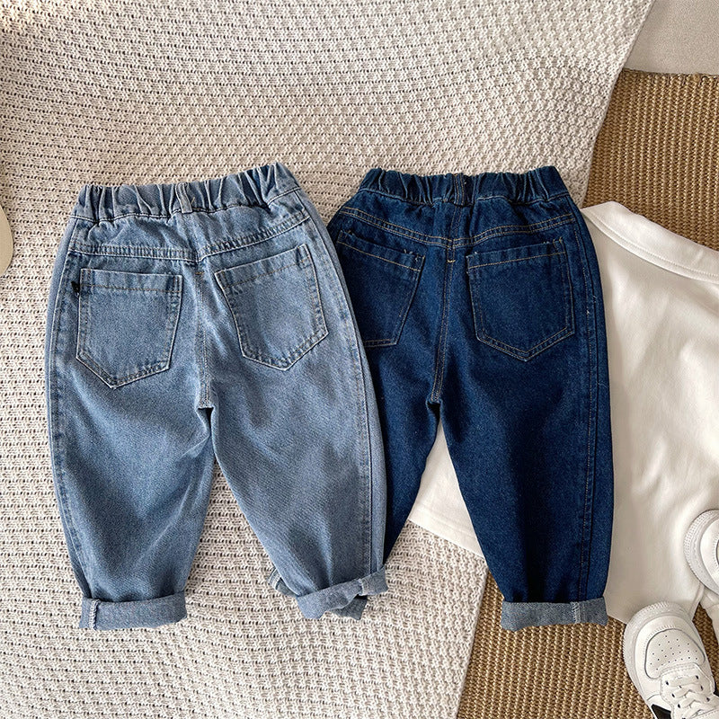 Pantaloni pentru băieți, albaștri, simpli, din crep