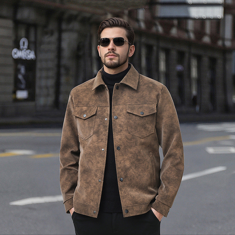 Geacă bărbătească din piele, stil vintage american, la modă, casual, streetwear
