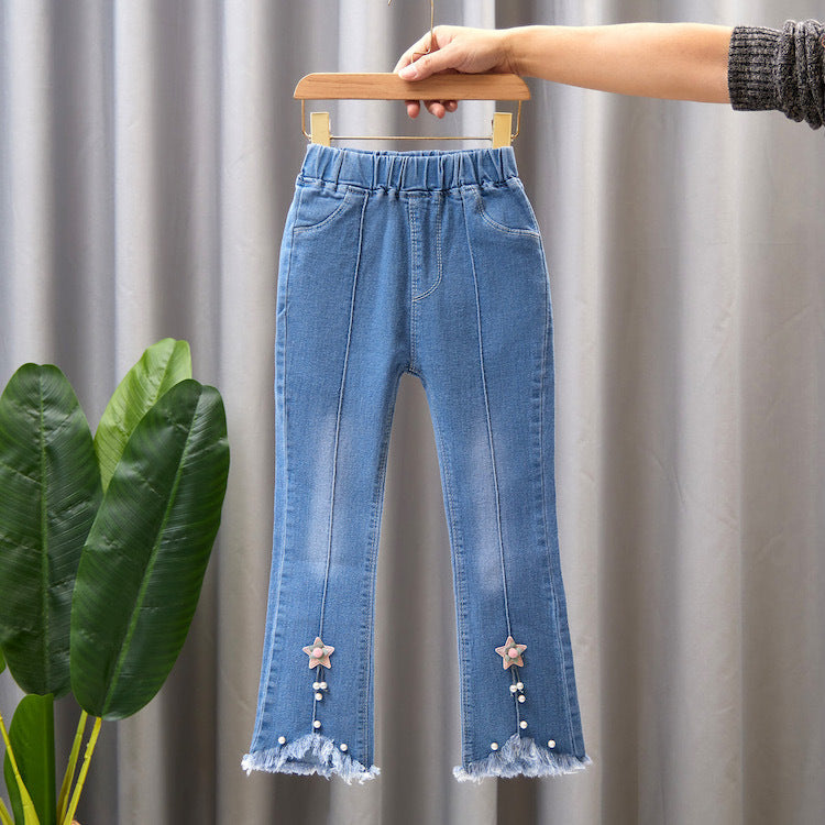Pantaloni din denim cu picior larg pentru copii, tip „speaker” casual
