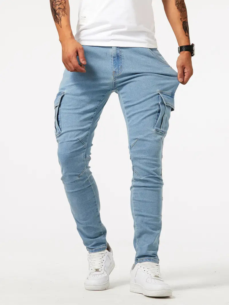 Blugi Skinny pentru Bărbați, cu Buzunare Laterale, Stil European și American
