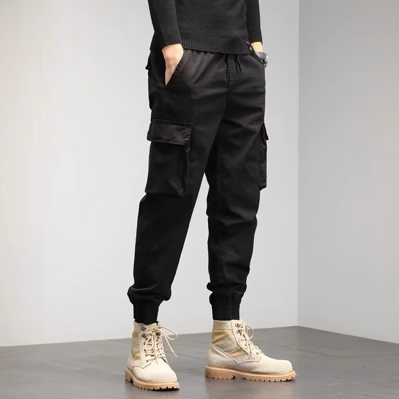 Pantaloni bărbați Cropped Tooling Primăvară și Toamnă, Lejeri Casual, cu manșetă la gleznă, cu multiple buzunare