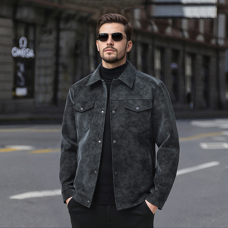Geacă bărbătească din piele, stil vintage american, la modă, casual, streetwear