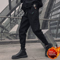 Mens Fleece-Lined Extra-Thick Slim-Fit Cargo Pants With Drawstring Hems