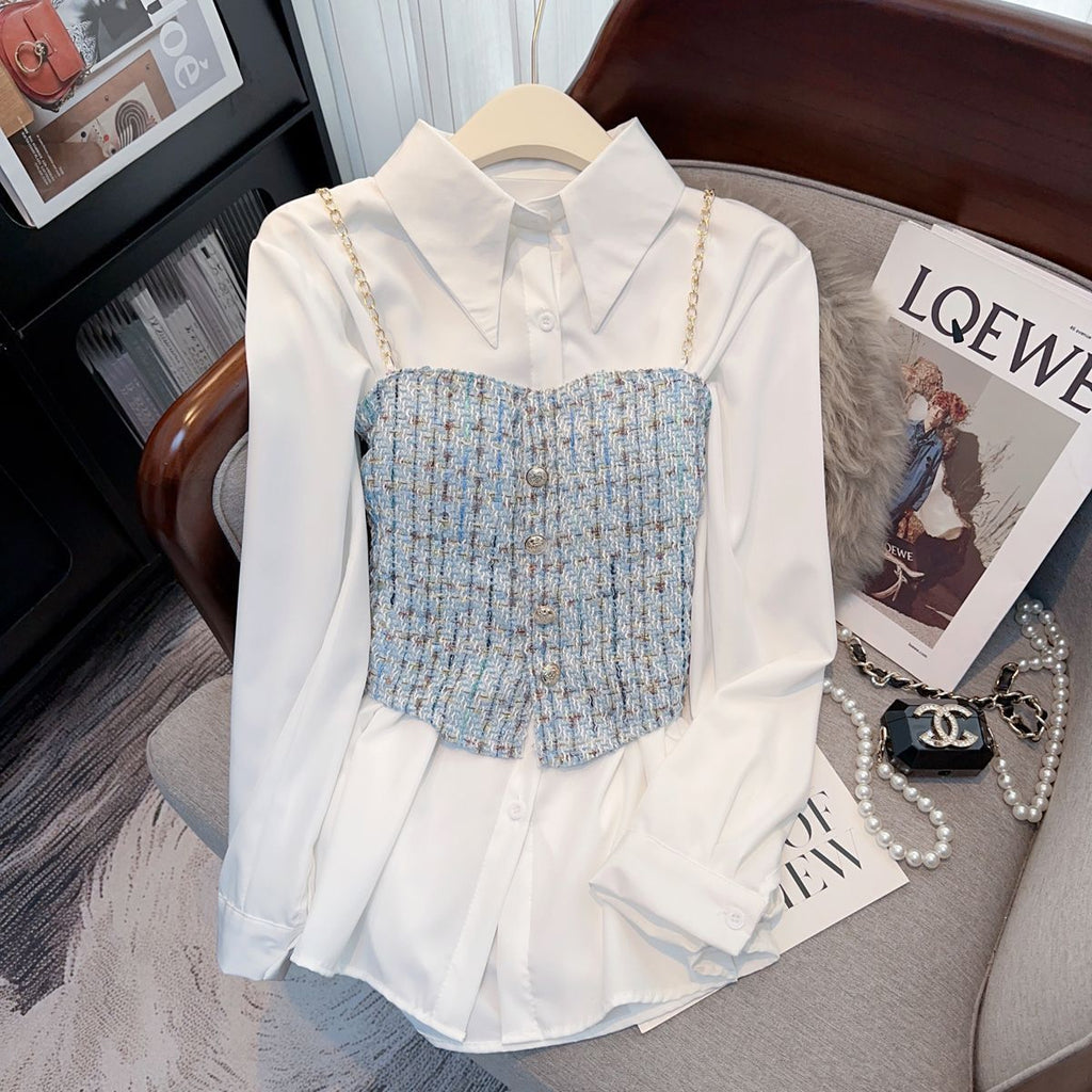 Set deux piese cămașă albă de nișă stil designer