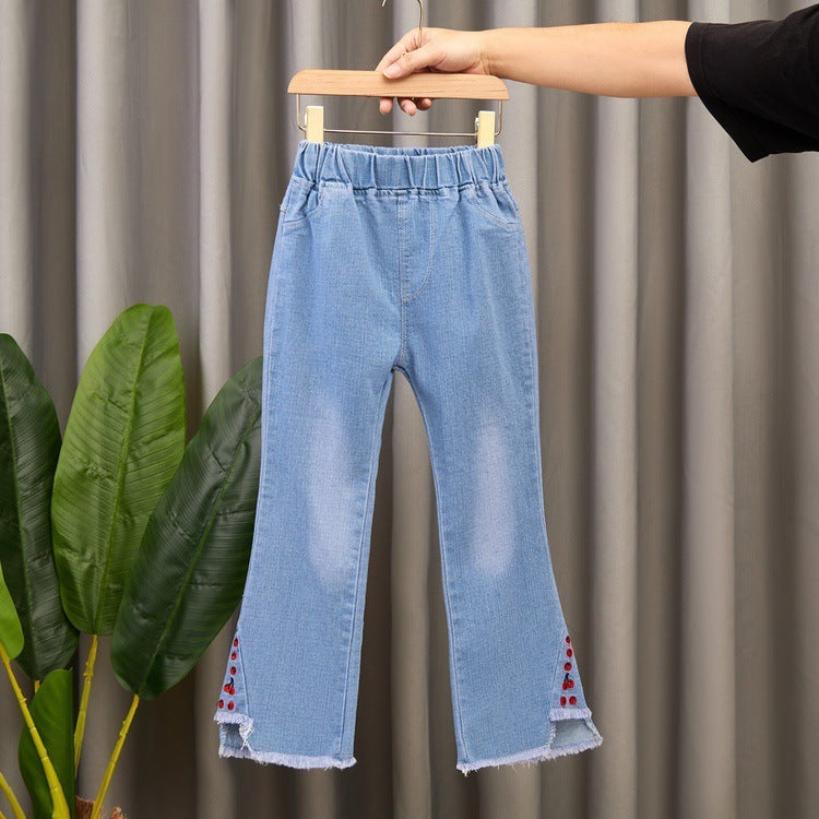 Pantaloni din denim cu picior larg pentru copii, tip „speaker” casual