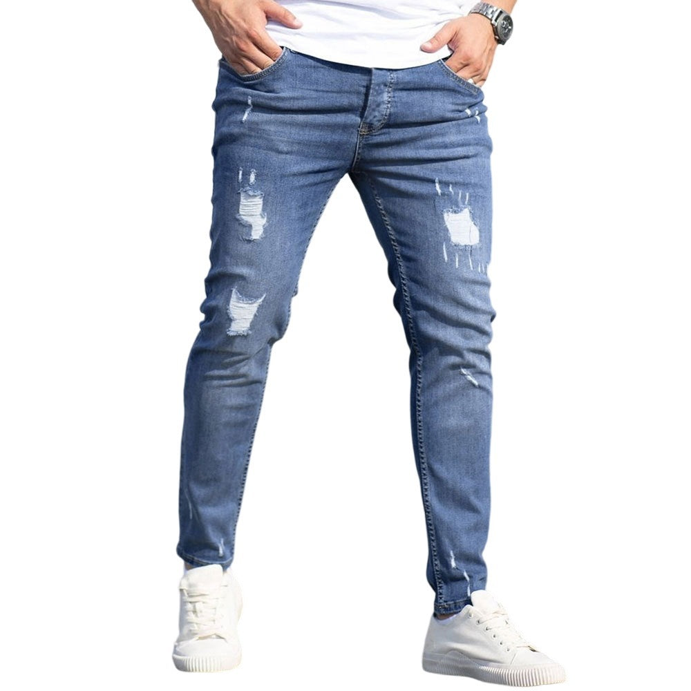 Pantaloni de blugi rupți casual versatili pentru bărbați
