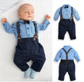 Costum de domn pentru băieți european și american, costum cu salopetă și cămașă în carouri pentru copii