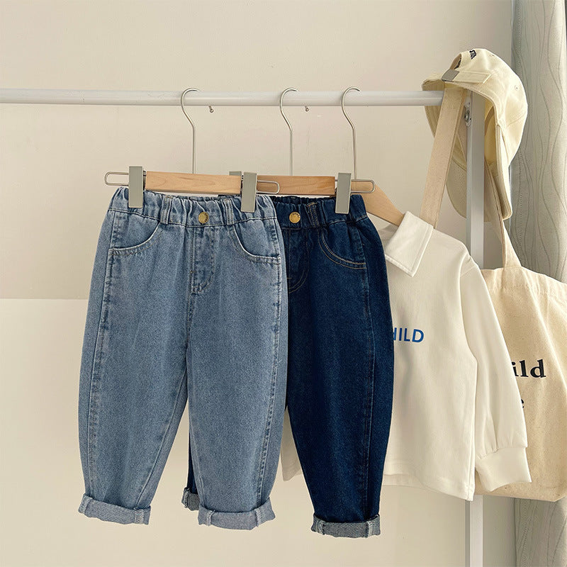 Pantaloni pentru băieți, albaștri, simpli, din crep