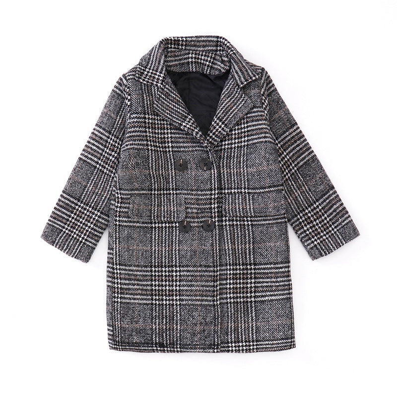 Palton gri cu imprimeu houndstooth în carouri pentru fete