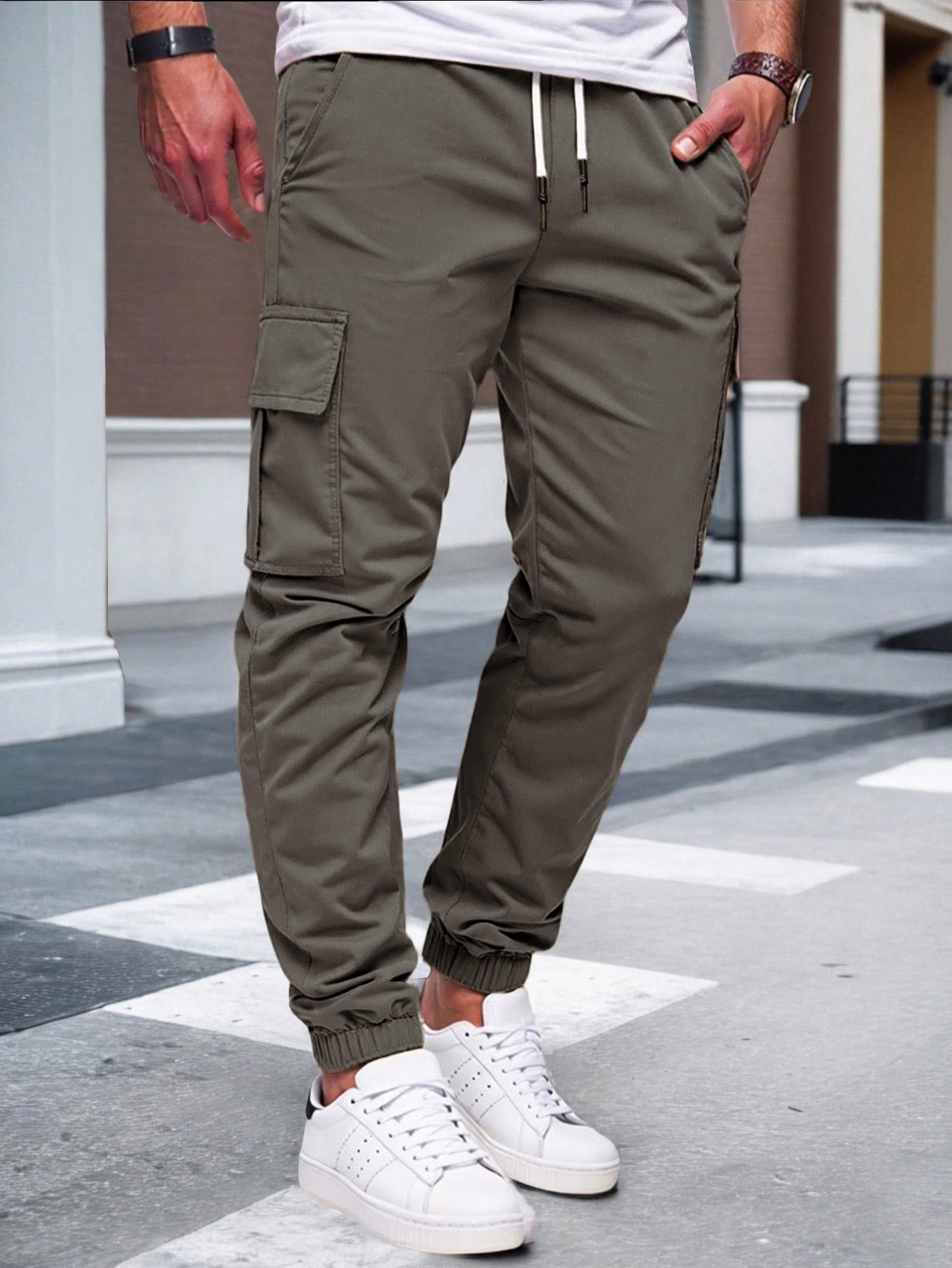 Pantaloni de lucru bărbați uni, cu șnur și manșete elastice