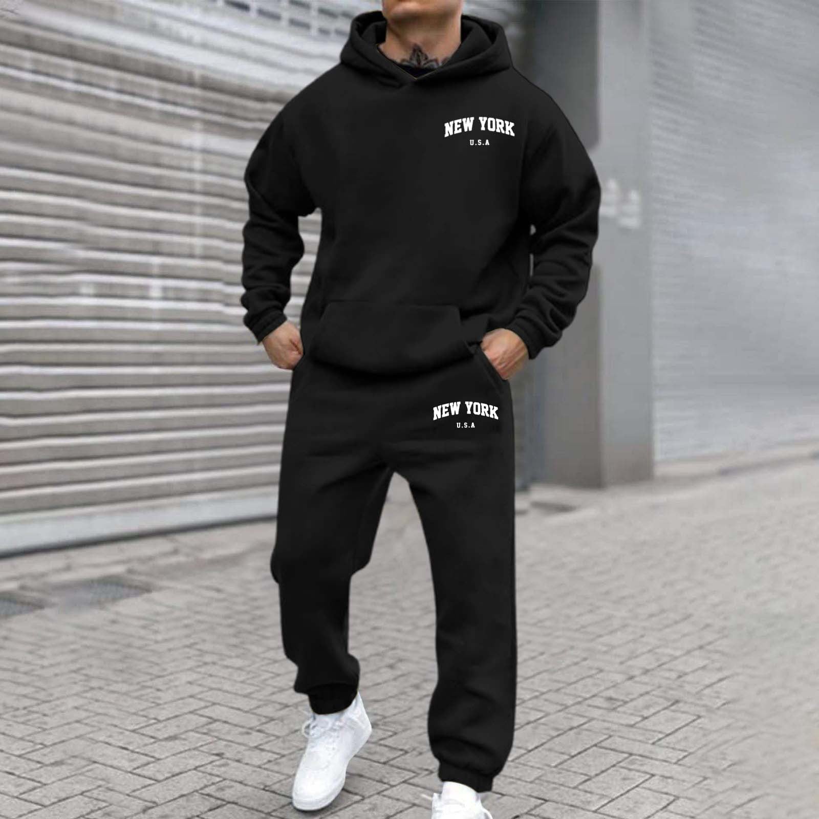 Set de hanorac și bluză sport de bărbați, căptușite cu fleece și imprimate