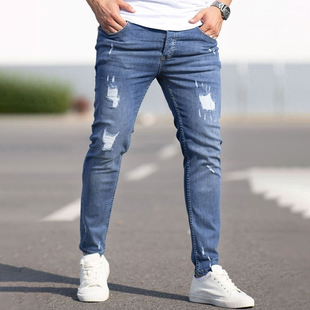 Pantaloni de blugi rupți casual versatili pentru bărbați